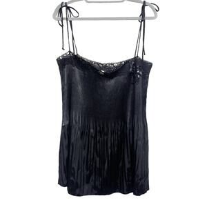 Vintage TOTO Womens Size 3X Black Accordian Pleat Satin Tie Strap Top